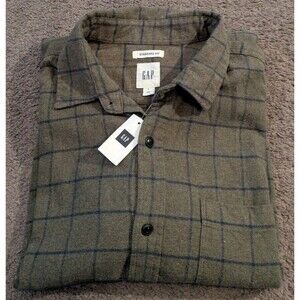New with Tags! GAP Midweight Check Olive Flannel Shirt Men's Large